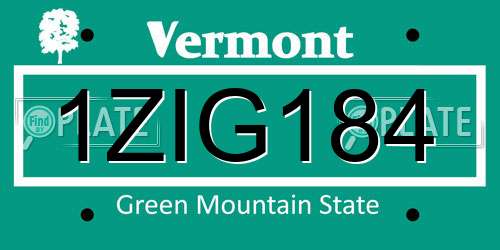 1ZIG184 Vermont License Plate