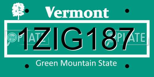 1ZIG187 Vermont License Plate