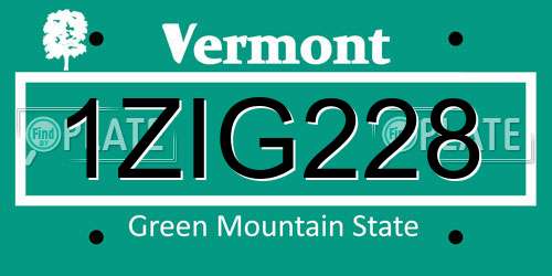 1ZIG228 Vermont License Plate