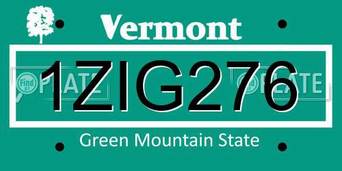 1ZIG276 Vermont License Plate