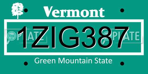1ZIG387 Vermont License Plate