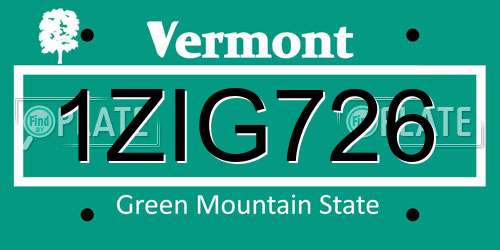 1ZIG726 Vermont License Plate
