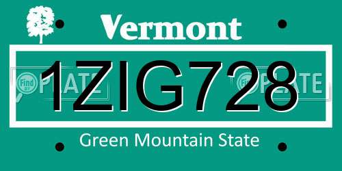 1ZIG728 Vermont License Plate