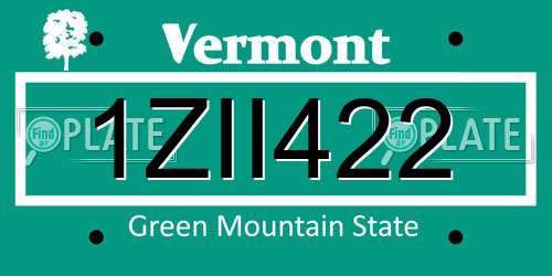 1ZII422 Vermont License Plate
