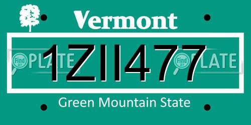 1ZII477 Vermont License Plate