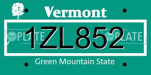 1ZL852 Vermont License Plate