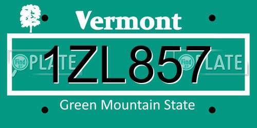 1ZL857 Vermont License Plate