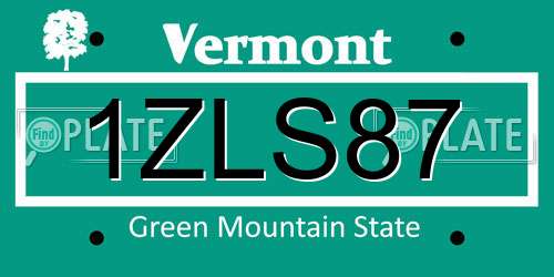 1ZLS87 Vermont License Plate
