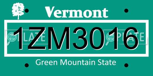 1ZM3016 Vermont License Plate