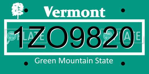 1ZO9820 Vermont License Plate