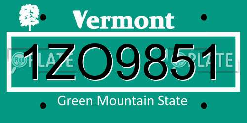 1ZO9851 Vermont License Plate