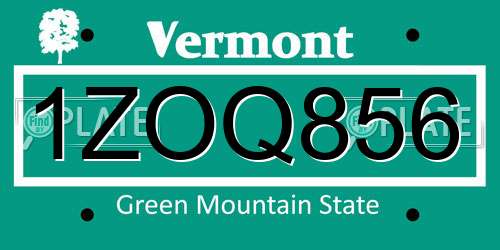 1ZOQ856 Vermont License Plate