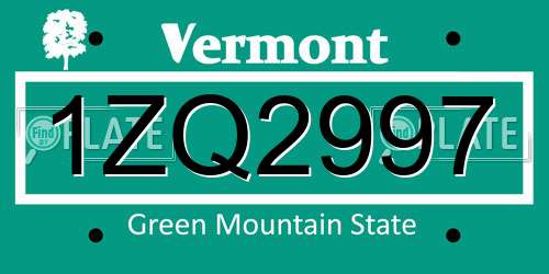 1ZQ2997 Vermont License Plate