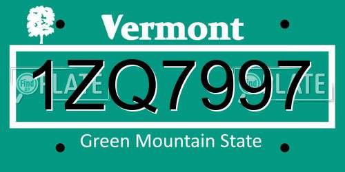 1ZQ7997 Vermont License Plate