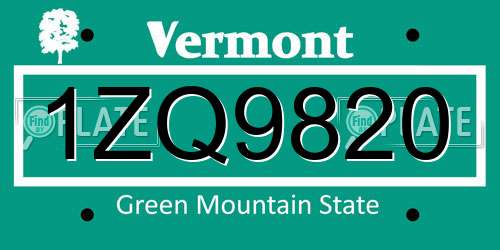 1ZQ9820 Vermont License Plate