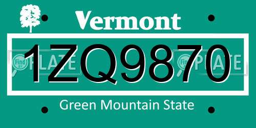 1ZQ9870 Vermont License Plate