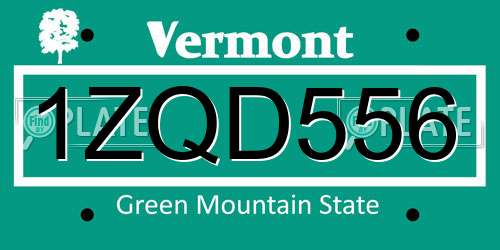 1ZQD556 Vermont License Plate