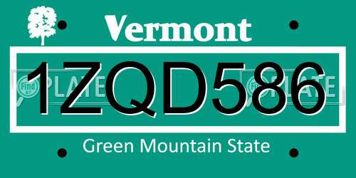 1ZQD586 Vermont License Plate