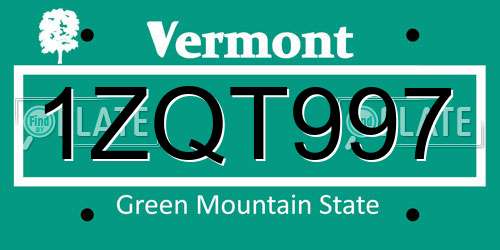 1ZQT997 Vermont License Plate