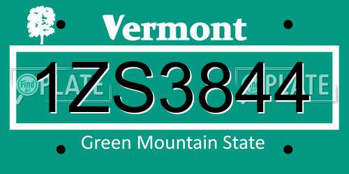 1ZS3844 Vermont License Plate