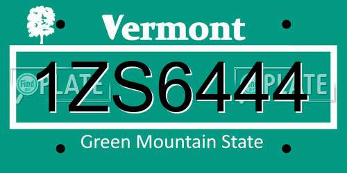 1ZS6444 Vermont License Plate