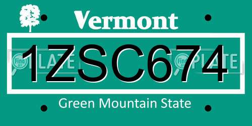 1ZSC674 Vermont License Plate