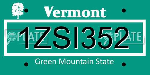 1ZSI352 Vermont License Plate