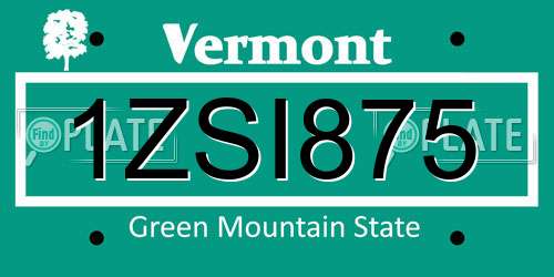 1ZSI875 Vermont License Plate