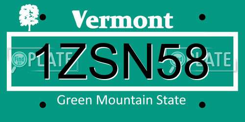 1ZSN58 Vermont License Plate