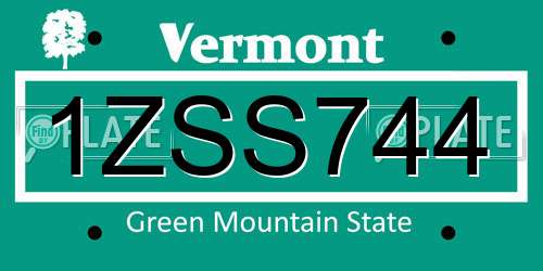 1ZSS744 Vermont License Plate
