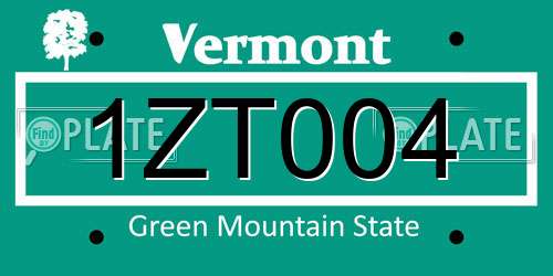 1ZT004 Vermont License Plate