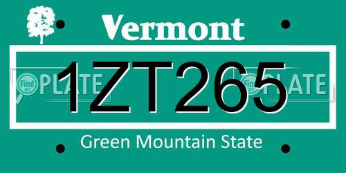 1ZT265 Vermont License Plate