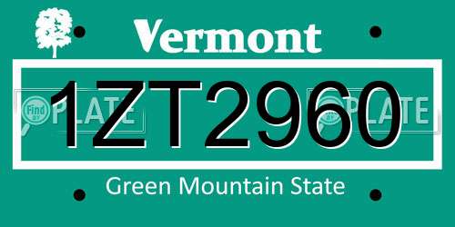1ZT2960 Vermont License Plate