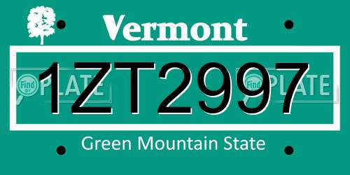 1ZT2997 Vermont License Plate