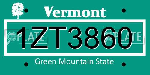 1ZT3860 Vermont License Plate