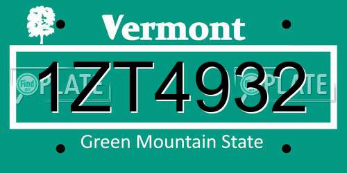 1ZT4932 Vermont License Plate
