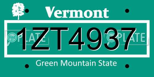 1ZT4937 Vermont License Plate