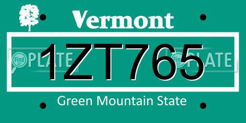 1ZT765 Vermont License Plate