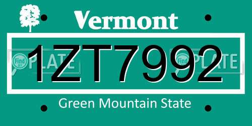 1ZT7992 Vermont License Plate
