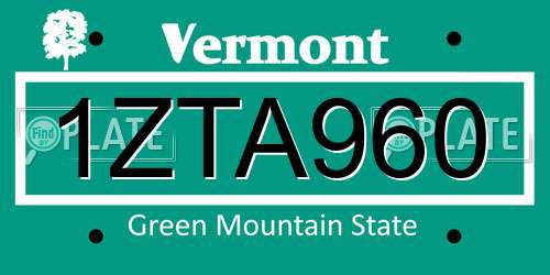 1ZTA960 Vermont License Plate