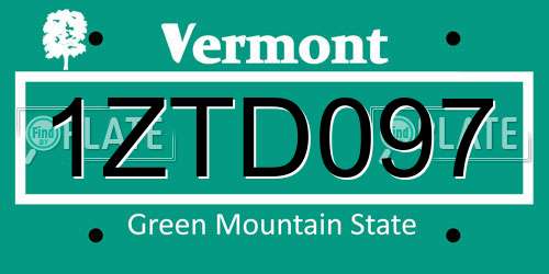 1ZTD097 Vermont License Plate