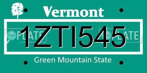 1ZTI545 Vermont License Plate