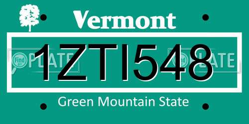 1ZTI548 Vermont License Plate
