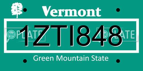 1ZTI848 Vermont License Plate