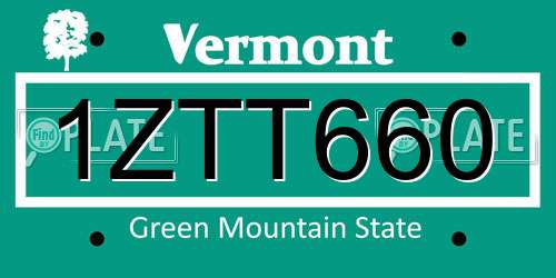 1ZTT660 Vermont License Plate