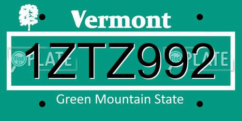 1ZTZ992 Vermont License Plate