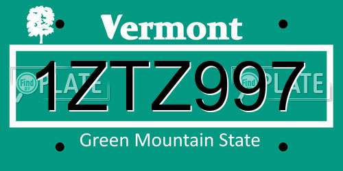 1ZTZ997 Vermont License Plate