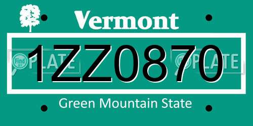 1ZZ0870 Vermont License Plate
