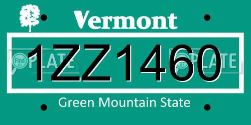 1ZZ1460 Vermont License Plate