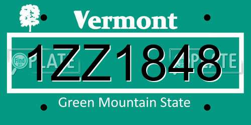 1ZZ1848 Vermont License Plate